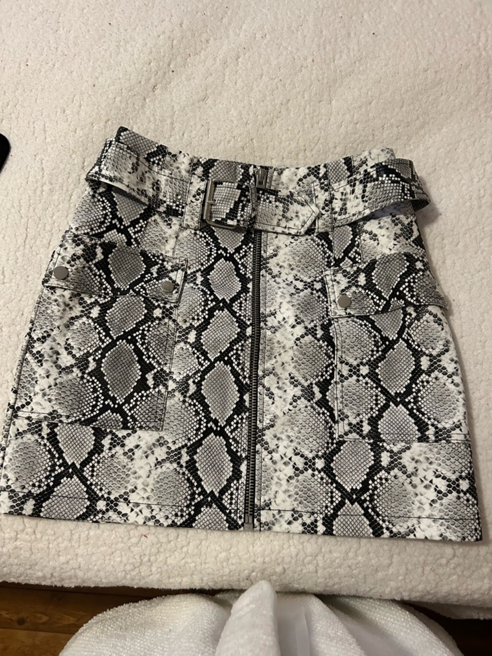 Topshop Black & White Snakeskin Print Mini Skirt with Belt